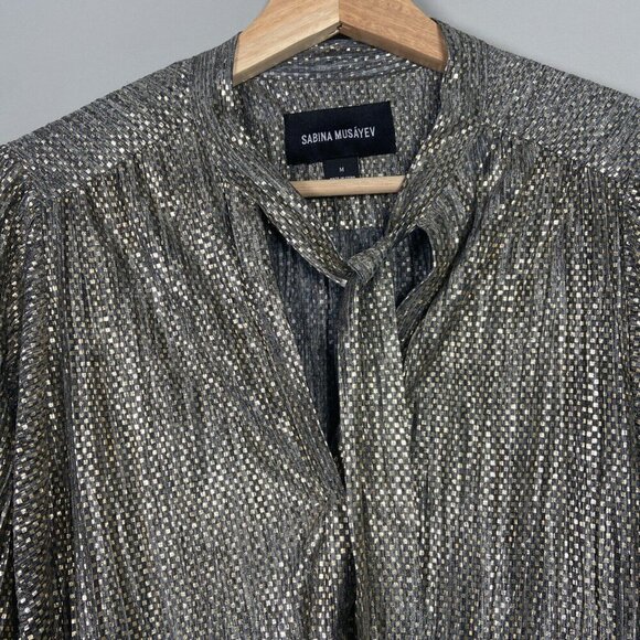 Anthropologie X Sabina Musayev Dress Size M Eugine Gold Gray Accordian Tie Date - Picture 3 of 13